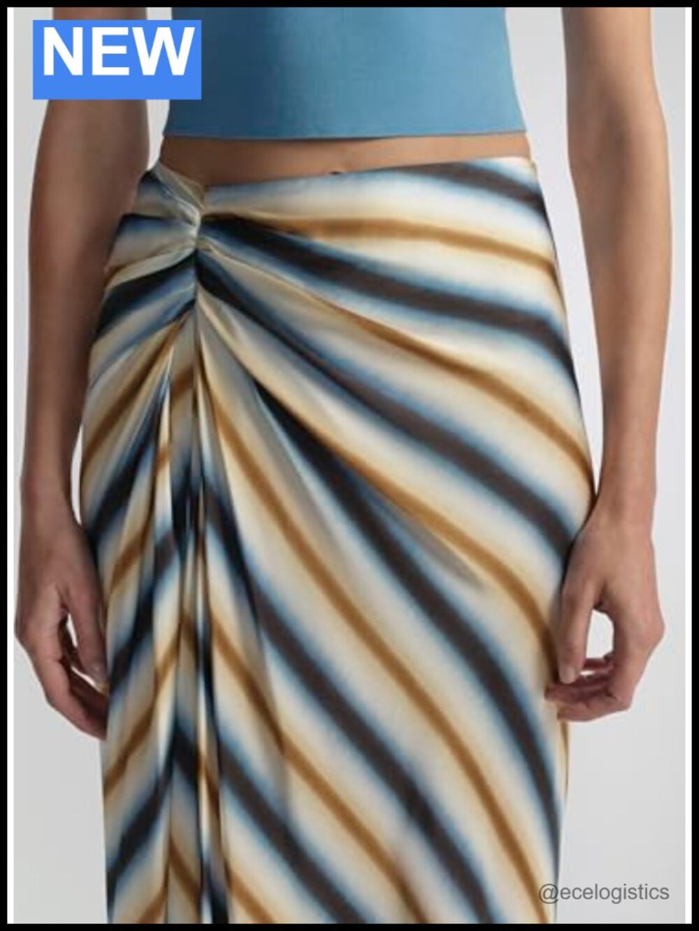 ALC High-Rise Midi A-Line Skirt Knotted Detail Diagonal Stripe - Picture 2 of 5